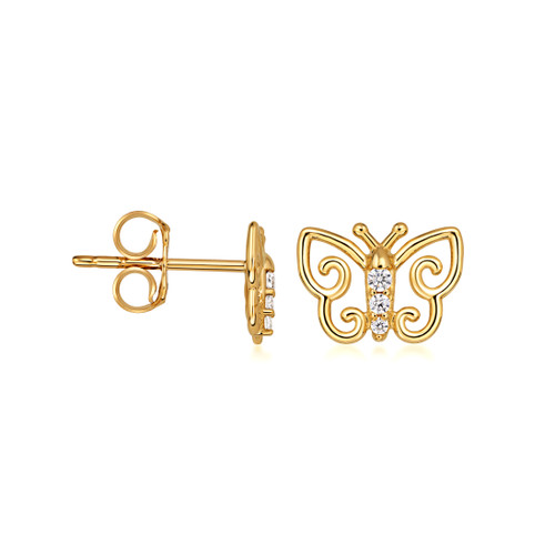 14K Gold Cubic Zirconia Butterfly Stud Earrings | Factory Direct Jewelry