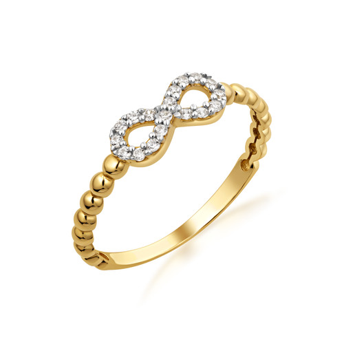 10K/14K Yellow Gold Beaded CZ Infinity Ring | Factory Direct Jewelry