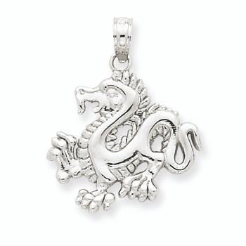 White Gold Diamond Cut Dragon Charm Pendant