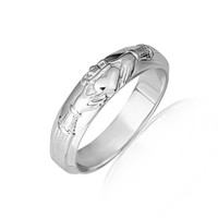 White Gold Women's Irish Celtic Claddagh Heart Wedding Band Ring
