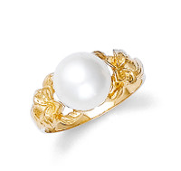 Gold Pearl Gemstone Hawaiian Plumeria Flower Ring