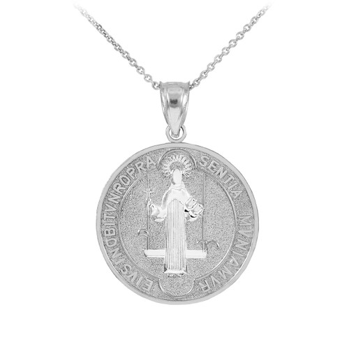 925 Sterling Silver St. Benedict Coin Medallion Pendant Necklace (M)