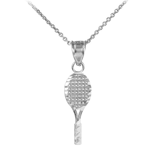 Small Tennis Racquet White Gold Charm Sports Pendant Necklace