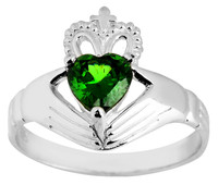 White Gold Claddagh Ladies Ring with Emerald.  Available in 14k and 10k.