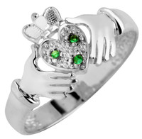 White Gold Claddagh Ladies with Emeralds.  Available in 14k and 10k.