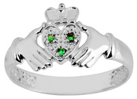 White Gold Claddagh Ladies with Emeralds.  Available in 14k and 10k.