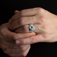 .925 Sterling Silver Emerald CZ Celtic Cross Men's Ring on male model