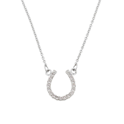 14K White Gold Diamond Studded Horseshoe Necklace