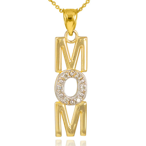 14K Gold MOM Diamond Studded Vertical 