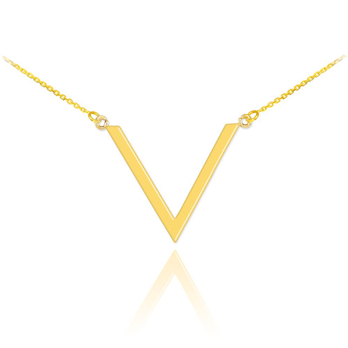 Gold 14K Polished Letter "V" Shaped Initial Chevron Necklace (Available
