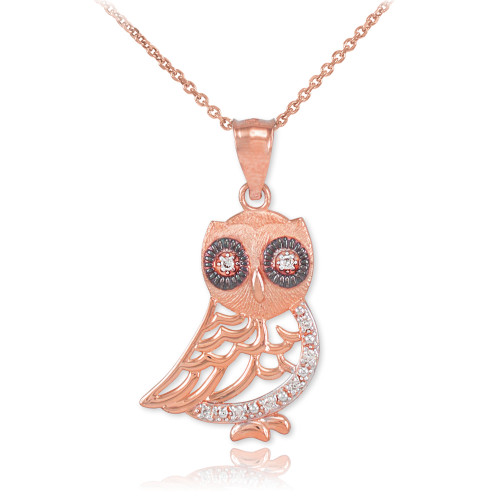 Rose Gold Owl Pendant with Diamonds