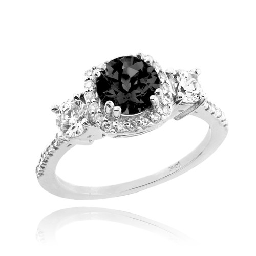 Mens Modern 14K White Gold 3.0 ct Princess Black Diamond Wedding Ring R914-14KWGBD