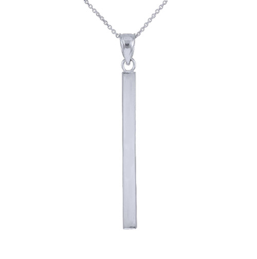 Solid White Gold Vertical Bar Pendant Necklace