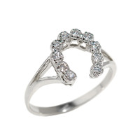 White Gold Cubic Zirconia Horseshoe Ladies Ring