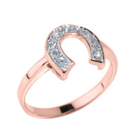 Rose Gold CZ Studded Horseshoe Ladies Ring