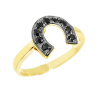 Gold Black Diamond Horseshoe Ladies Ring