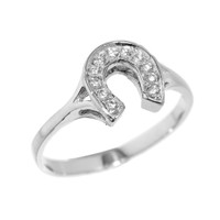 Sterling Silver Diamonds Studded Ladies Horseshoe Ring