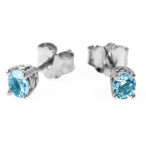 14K Gold 4 Prongs Light Blue Aquamarine Stud Earrings