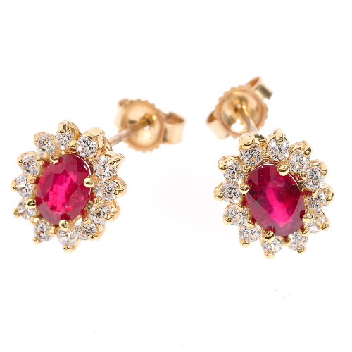 14K Yellow Gold Ruby and Diamond Stud Earrings