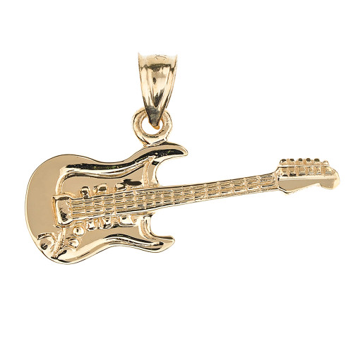 Solid Gold Electric Guitar Pendant Necklace(Availbale In Yellow/Rose/White Gold)