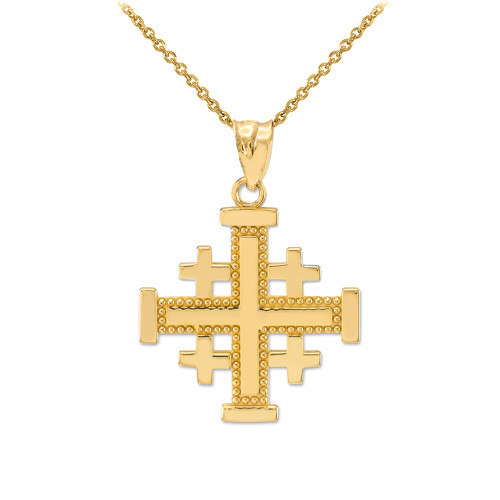 Yellow Gold Jerusalem Cross Pendant Necklace