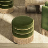 Edward - Round Upholstered Ottoman With Bullion Fringe - Olive Green Edward - Round Upholstered Ottoman With Bullion Fringe - Olive Green