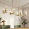 Willow - 8 Lights Island With Clear Ribbed Pendant Lamp Satin - Antique Brass / Clear / Gold