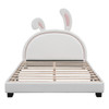 Upholstered Leather Platform Bed With Rabbit Ornament