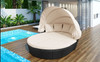 Outdoor Rattan Daybed Sunbed With Retractable Canopy Wicker Furniture, Round Outdoor Sectional Sofa Set - Black Wicker Furniture Clamshell Seating With Washable Cushions, Backyard, Porch