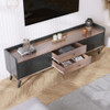 Mid Century TV Stand With 2 Cabinets & Open Compartments, Entertainment Center For Tvs Up To 70'', Television Console For Living Room - Dark Coffee / Black