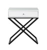 Koda - Wooden End Side Table Nightstand With Glass Top, Drawer And Metal Cross Base