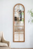 Half Round Elongated Mirror With Decorative Window Look Classic Architecture Style Solid Fir Wood Interior Decor - Brown