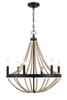 Starry - Chandelier Farmhouse Six Candle Light Wood Beaded Pendant Light For Dining Room - Black / Clear