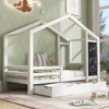 Twin House Bed With Blackboard And Drawers, 2 Assembly Options - White