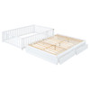Daybed With Fence Guardrails And 2 Drawers, Split Into Independent Floor Bed & Daybed