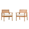 Modern 2 Piece Slat Back Solid Acacia Wood Patio Club Chair Set - Brown