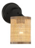 Reef - Single Lights Wall Sconce With Natural Shade Rustic Wicker Wall Light - Black / Rattan