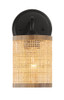 Reef - Single Lights Wall Sconce With Natural Shade Rustic Wicker Wall Light - Black / Rattan