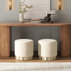 Hampton - Round Upholstered Ottoman With Scalloped Base - Speckled Egg Beige Hampton - Round Upholstered Ottoman With Scalloped Base - Speckled Egg Beige