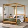 Queen Canopy Bed Frame Modern Minimalist Boho - Natural Pine
