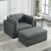 Wide Modern Oversized Armchair With Ottoman Stool, Single Sofa With Lumbar Support, Accent Chair