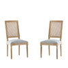 French Country Dining Chair With Rectangular Cane Backrest And Smooth Upholstered Seating
