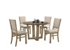 Brutus - 5 Piece Wide Contemporary Round Dining Table With Wheat Colored Fabric Chairs (Set of 5) - Vintage Walnut