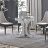 Round Glass Pedestal Dining Table With Tempered Glass Top - Silver