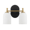 Vortex - 2 Lights Vanity In Traditional Style For Over Bathroom Mirror Wall Sconce - Black / Gold / White