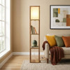 Pinnacle - Shelf Floor Lamp For Bedroom / Living Room, Long Shade - Natural Wood / White