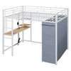 Loft Bed With Desk, Shelves, Power Outlet, LED Light And Wardrobe