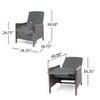 Mendota - Mid Century Modern Fabric Channel Stitch Wood Pushback Recliner - Gray