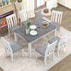 Retro Style 7 Piece Dining Table Set With Extendable Table And 6 Upholstered Chairs - Gray / White