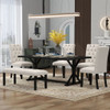 6 Piece Dining Table Set With Rectangular Wood Table, 4 Upholstered Chairs, Bench